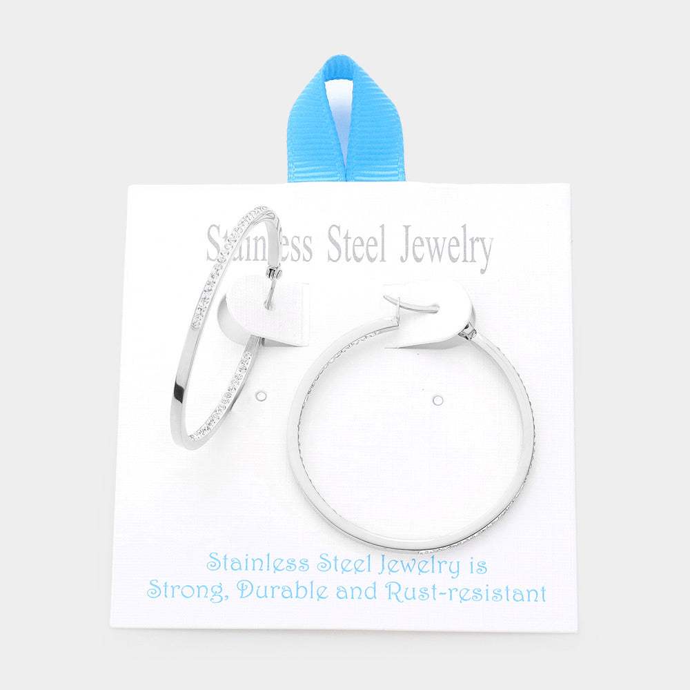 Stainless Steel 1.7 Inch Inside Out Rhinestone Hoop Pin Catch Earrings - Madeline Love - Flyclothing LLC