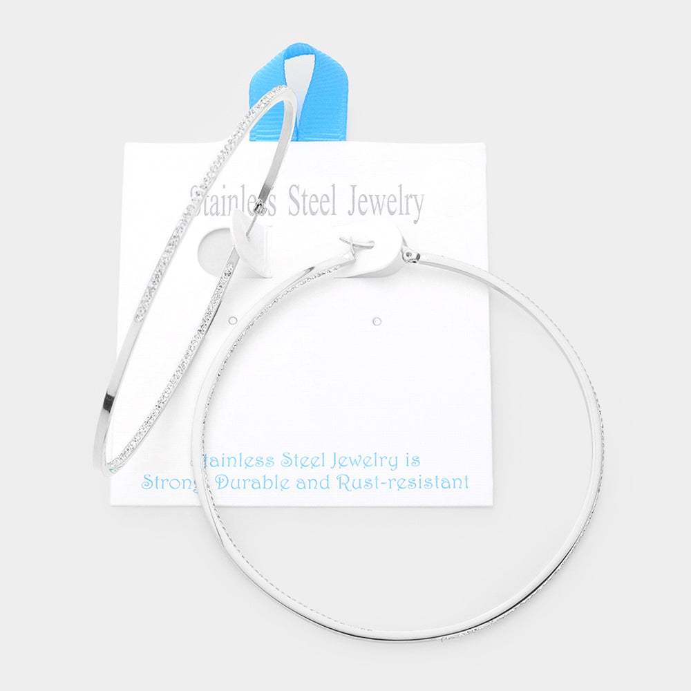 Stainless Steel 3.2 Inch Inside Out Rhinestone Hoop Pin Catch Earrings - Madeline Love - Flyclothing LLC