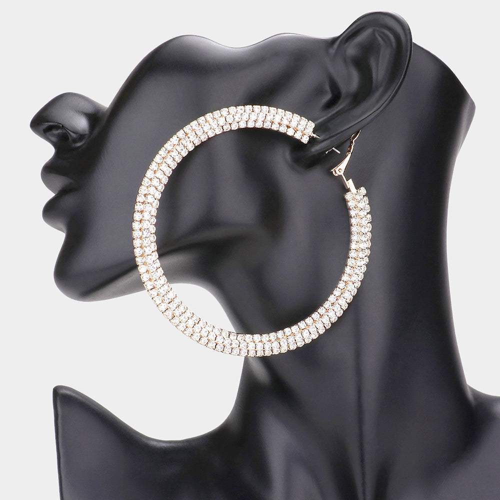 3.25 Inch Rhinestone Hoop Earrings - Madeline Love - Flyclothing LLC
