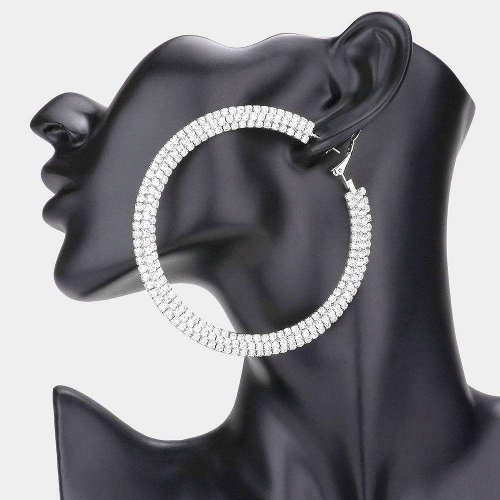 3.25 Inch Rhinestone Hoop Earrings - Madeline Love - Flyclothing LLC