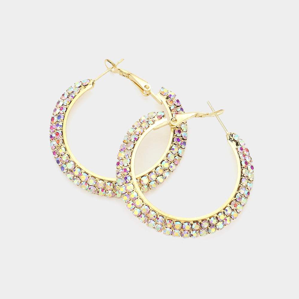 Crystal Rhinestone 1.6 Inch Hoop Earrings - Madeline Love - Flyclothing LLC
