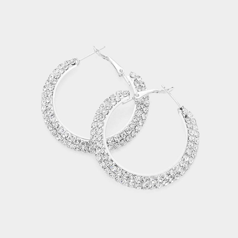 Crystal Rhinestone 1.6 Inch Hoop Earrings - Madeline Love - Flyclothing LLC