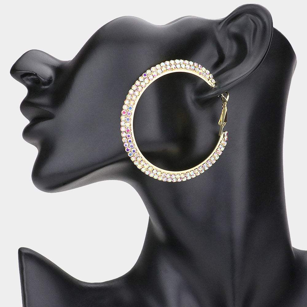 2 Row Crystal Rhinestone Hoop Earrings - Madeline Love - Flyclothing LLC