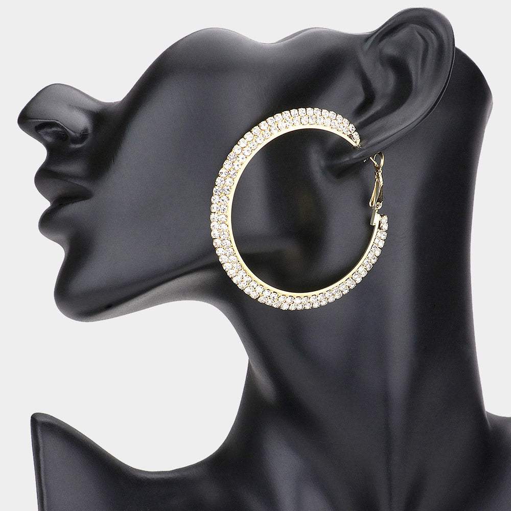 2 Row Crystal Rhinestone Hoop Earrings - Madeline Love - Flyclothing LLC