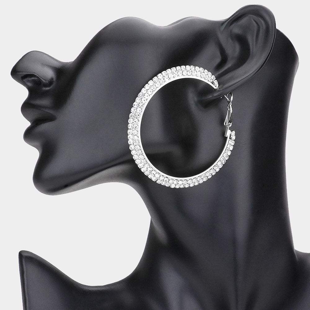 2 Row Crystal Rhinestone Hoop Earrings - Madeline Love - Flyclothing LLC