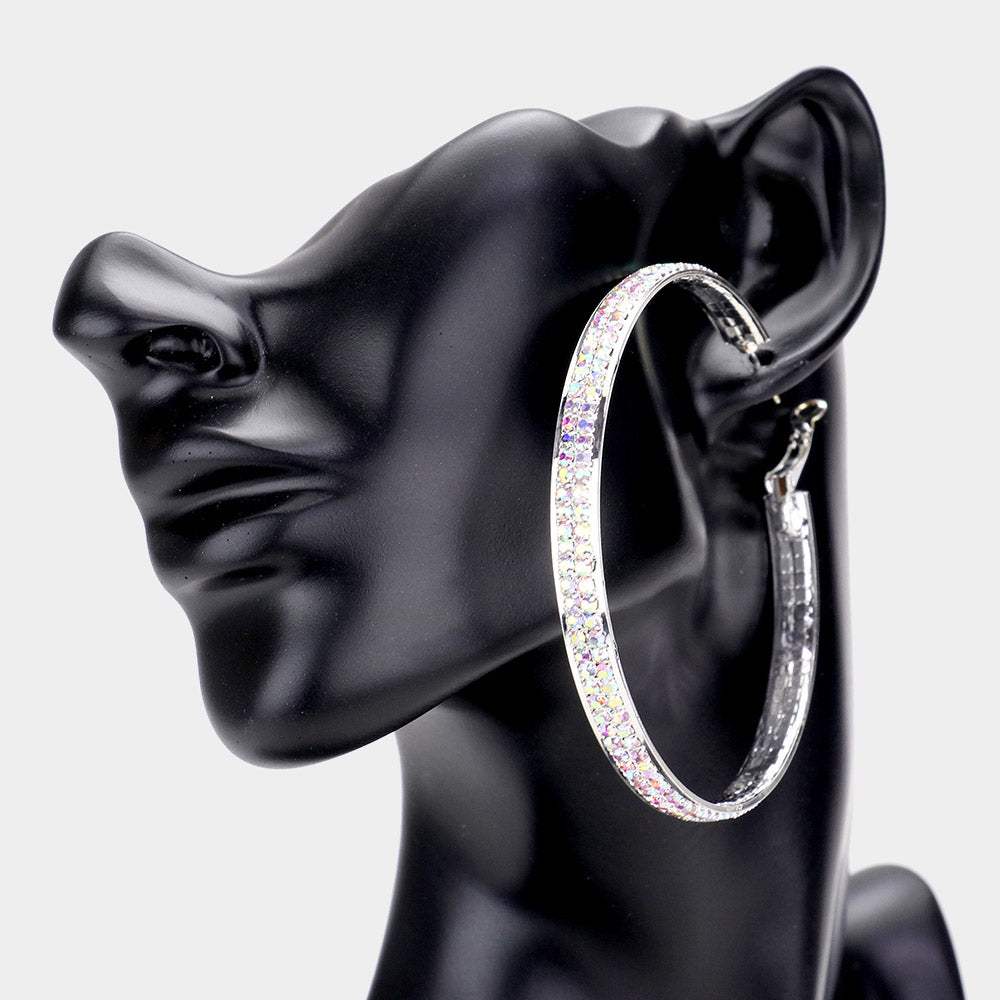 Rhinestone Embellished Metal Hoop Earrings - Madeline Love - Flyclothing LLC