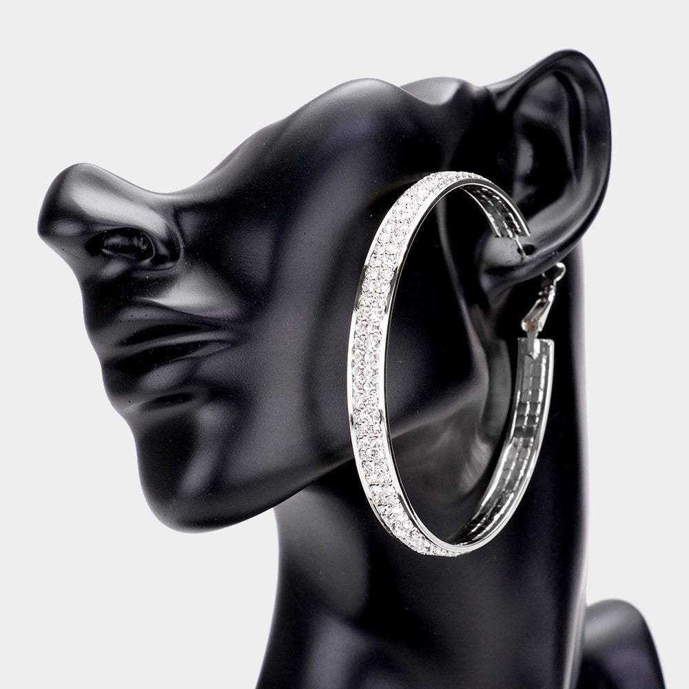 Rhinestone Embellished Metal Hoop Earrings - Madeline Love - Flyclothing LLC