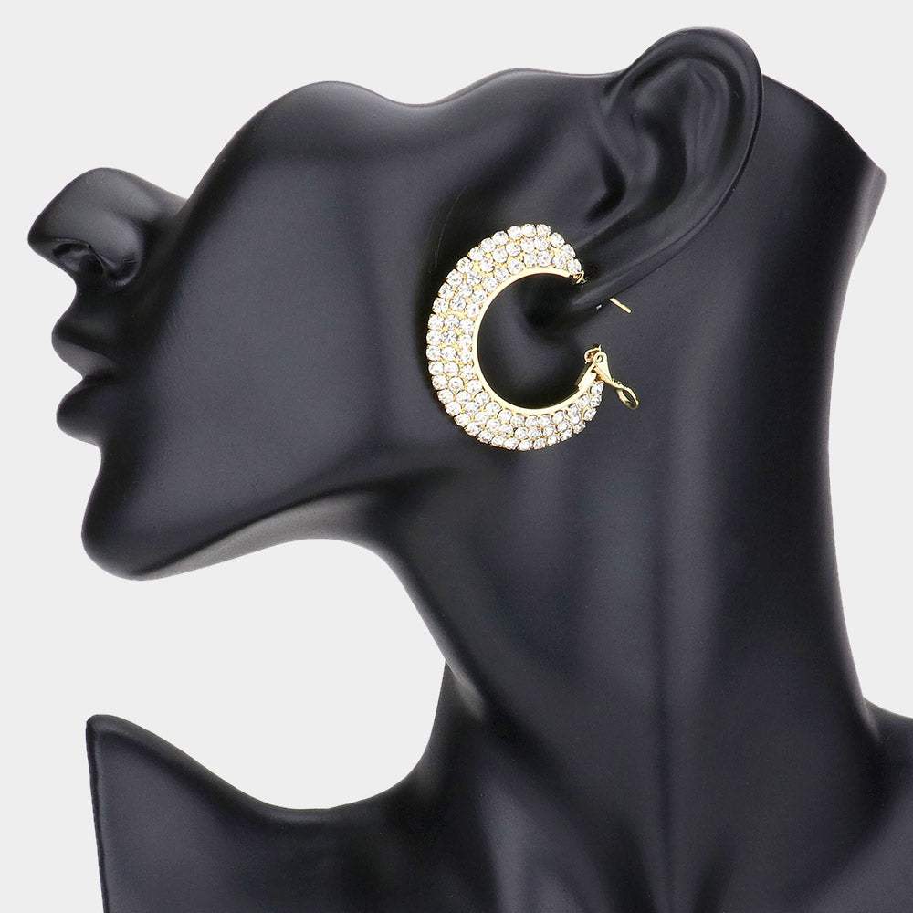Crystal Rhinestone 1.5 Inch Hoop Earrings - Madeline Love - Flyclothing LLC