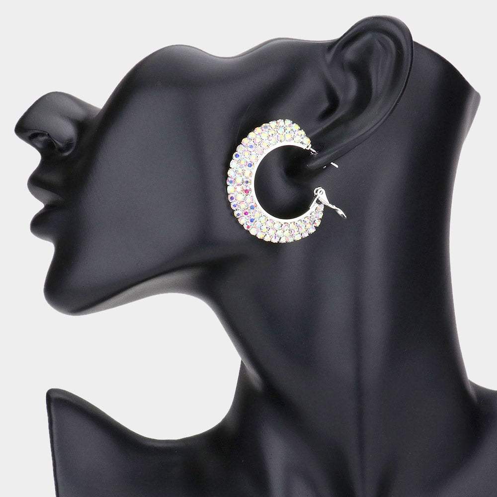 Crystal Rhinestone 1.5 Inch Hoop Earrings - Madeline Love - Flyclothing LLC