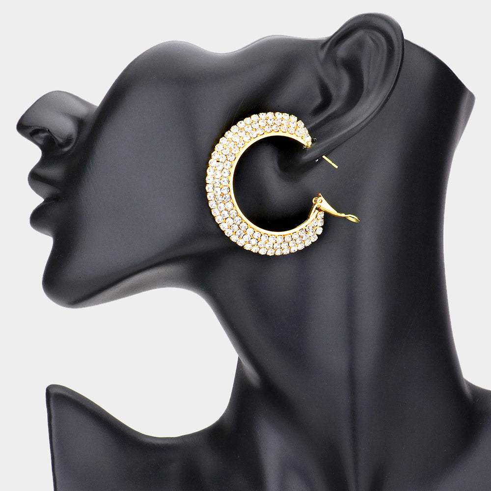 Crystal Rhinestone 1.75 Inch Hoop Earrings - Madeline Love - Flyclothing LLC