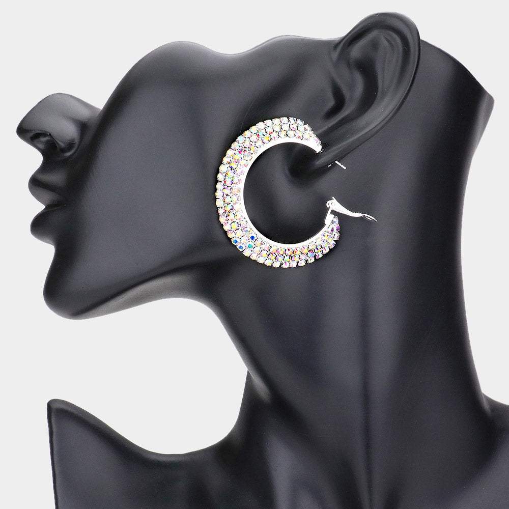 Crystal Rhinestone 1.75 Inch Hoop Earrings - Madeline Love - Flyclothing LLC