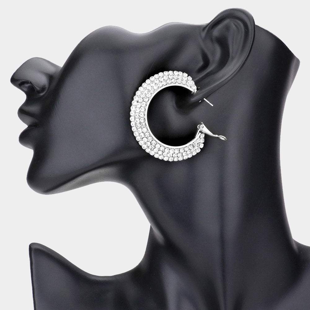Crystal Rhinestone 1.75 Inch Hoop Earrings - Madeline Love - Flyclothing LLC