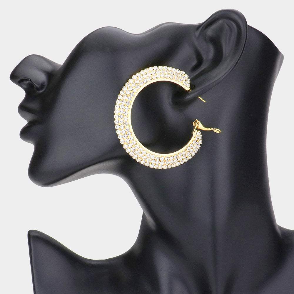 Crystal Rhinestone 2.2 Inch Hoop Earrings - Madeline Love - Flyclothing LLC
