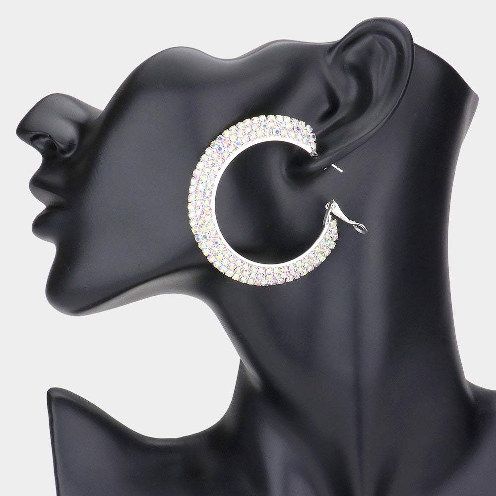 Crystal Rhinestone 2.2 Inch Hoop Earrings - Madeline Love - Flyclothing LLC