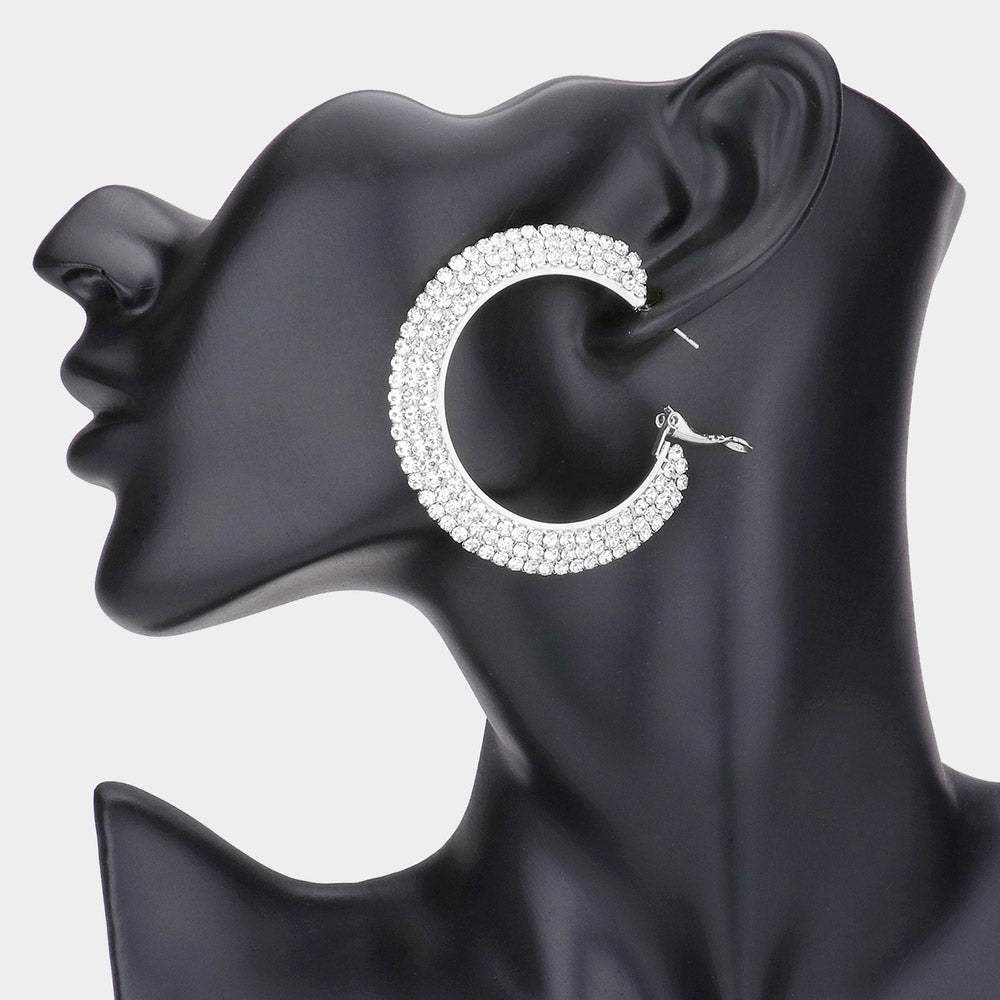 Crystal Rhinestone 2.2 Inch Hoop Earrings - Madeline Love - Flyclothing LLC