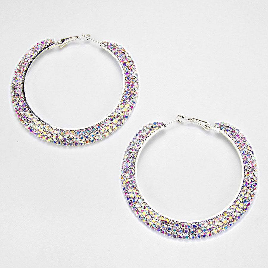 Crystal Rhinestone 2.5 Inch Hoop Earrings - Madeline Love - Flyclothing LLC