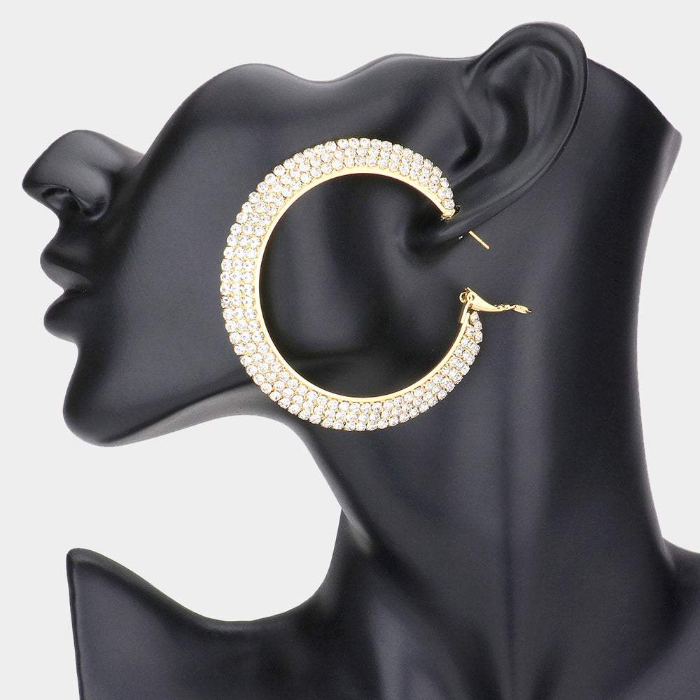 Crystal Rhinestone 2.5 Inch Hoop Earrings - Madeline Love - Flyclothing LLC