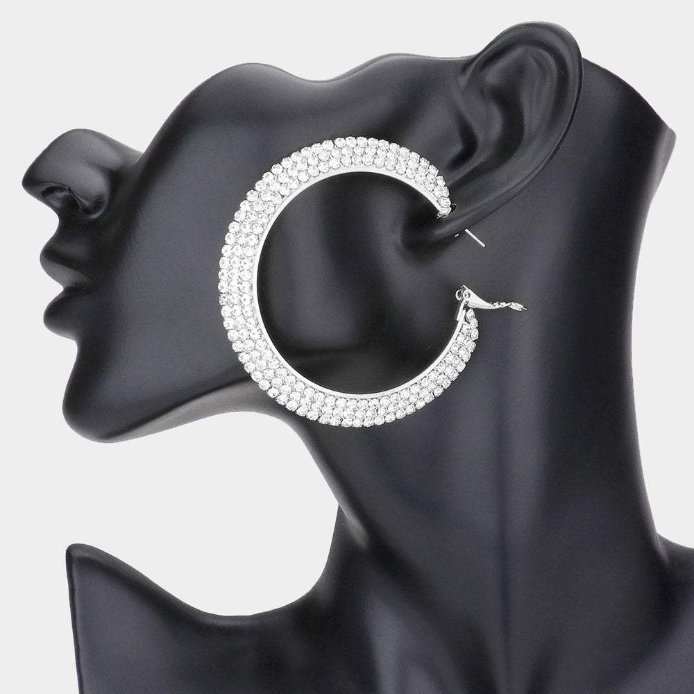 Crystal Rhinestone 2.5 Inch Hoop Earrings - Madeline Love - Flyclothing LLC