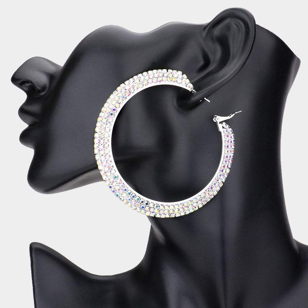 Crystal Rhinestone 2.8 Inch Hoop Earrings - Madeline Love - Flyclothing LLC