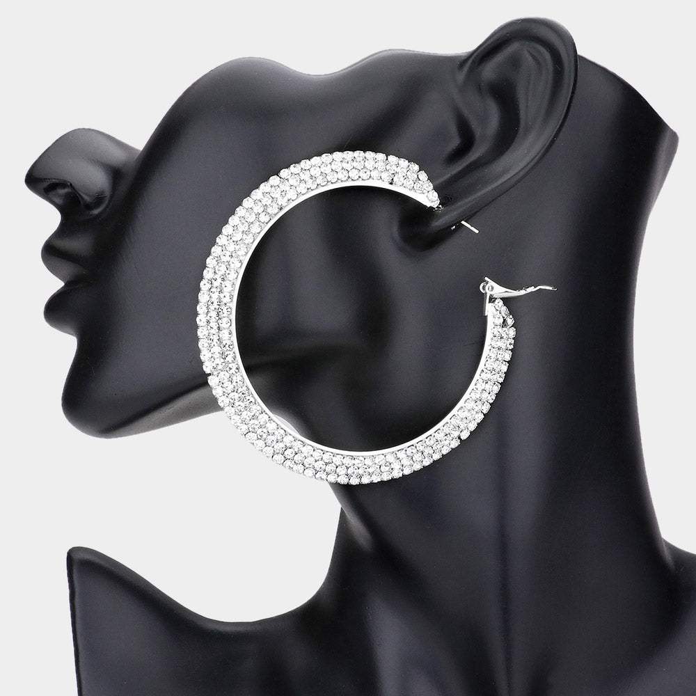 Crystal Rhinestone 2.8 Inch Hoop Earrings - Madeline Love - Flyclothing LLC