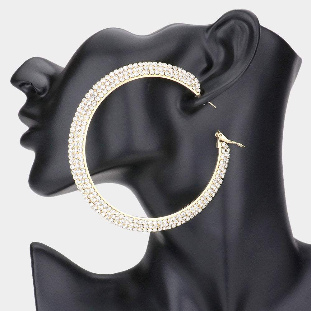 Crystal Rhinestone 3.25 Inch Hoop Earrings - Madeline Love - Flyclothing LLC