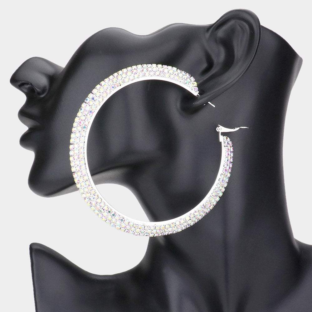 Crystal Rhinestone 3.25 Inch Hoop Earrings - Madeline Love - Flyclothing LLC