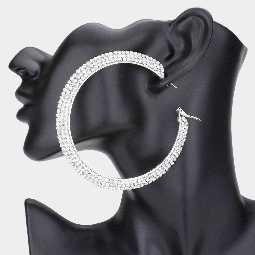Crystal Rhinestone 3.25 Inch Hoop Earrings - Madeline Love - Flyclothing LLC
