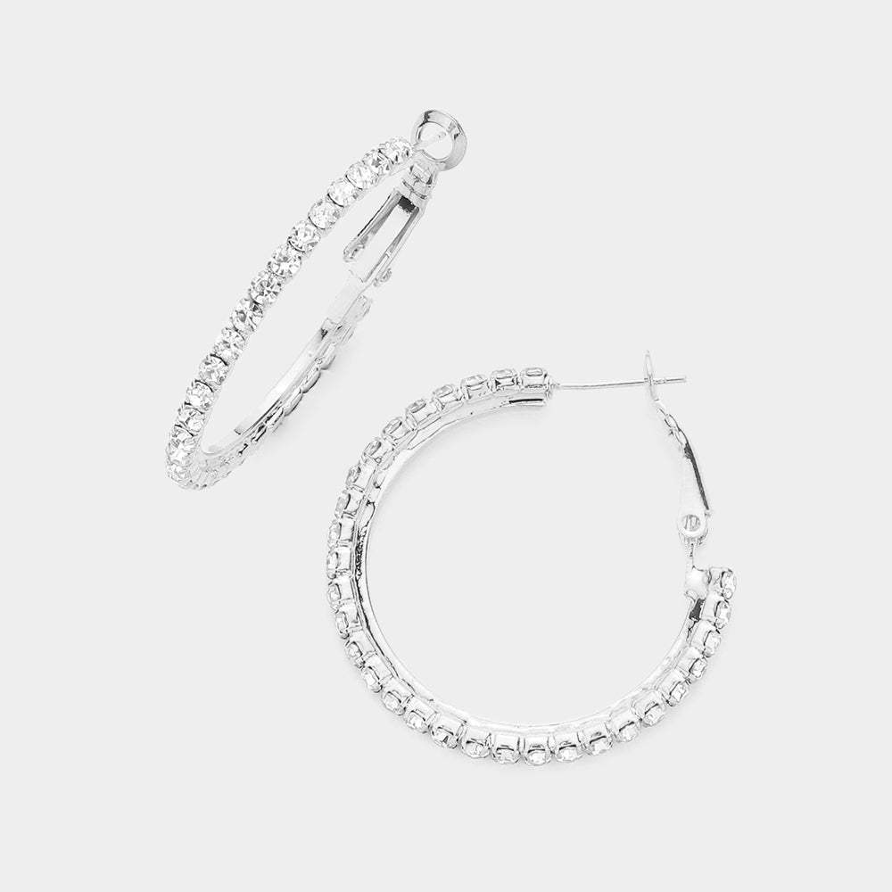 Crystal Rhinestone 1.3 Inch Hoop Earrings - Madeline Love - Flyclothing LLC