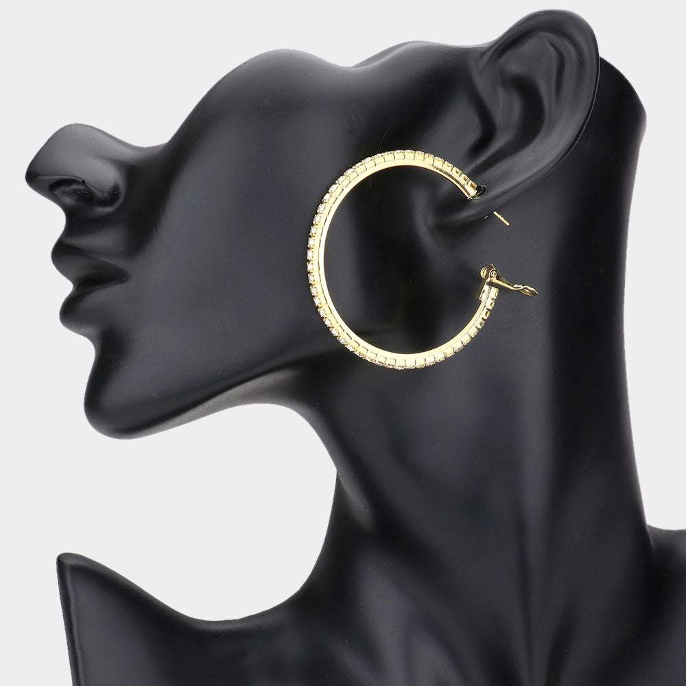 Crystal Rhinestone 1.8 Inch Hoop Earrings - Madeline Love - Flyclothing LLC