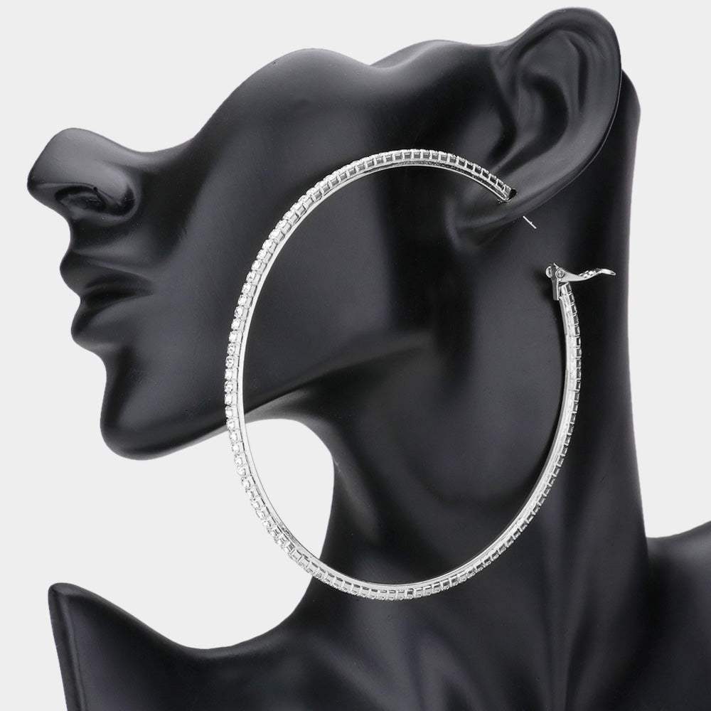 Crystal Rhinestone 3.75 Inch Hoop Earrings - Madeline Love - Flyclothing LLC