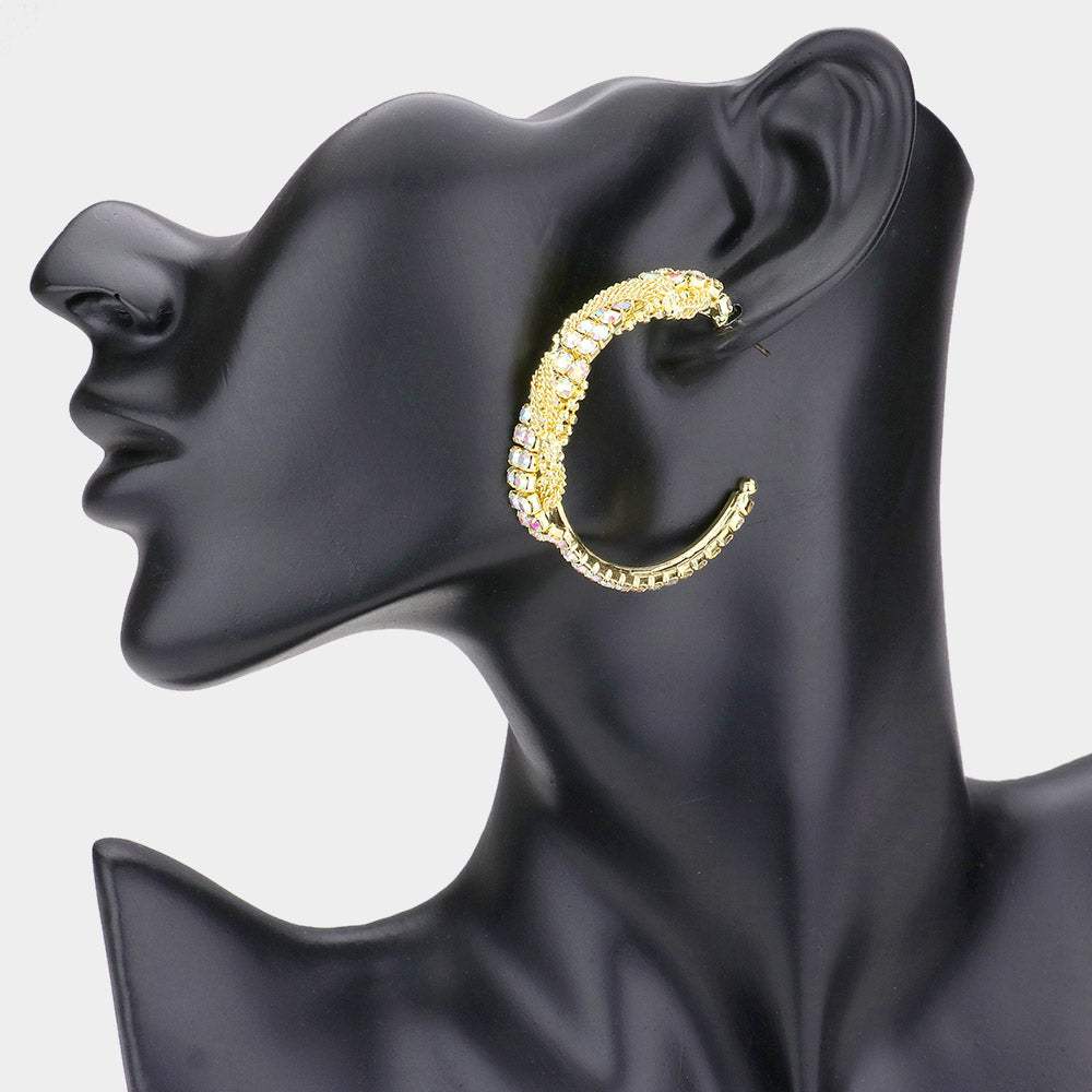 Crystal Rhinestone Chain Hoop Earrings - Madeline Love - Flyclothing LLC