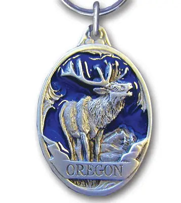 Oregon Elk Blue Metal Key Chain with Enameled Details - Siskiyou Originals - Flyclothing LLC