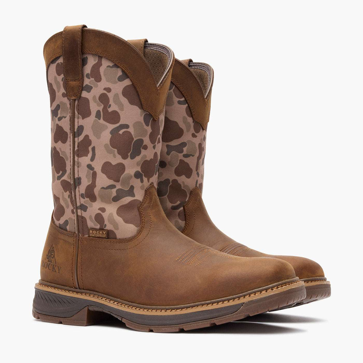 Rocky Ride LTE Waterproof Western Boot Dark Brown And Duck Camo - Rocky Boots - Flyclothing LLC