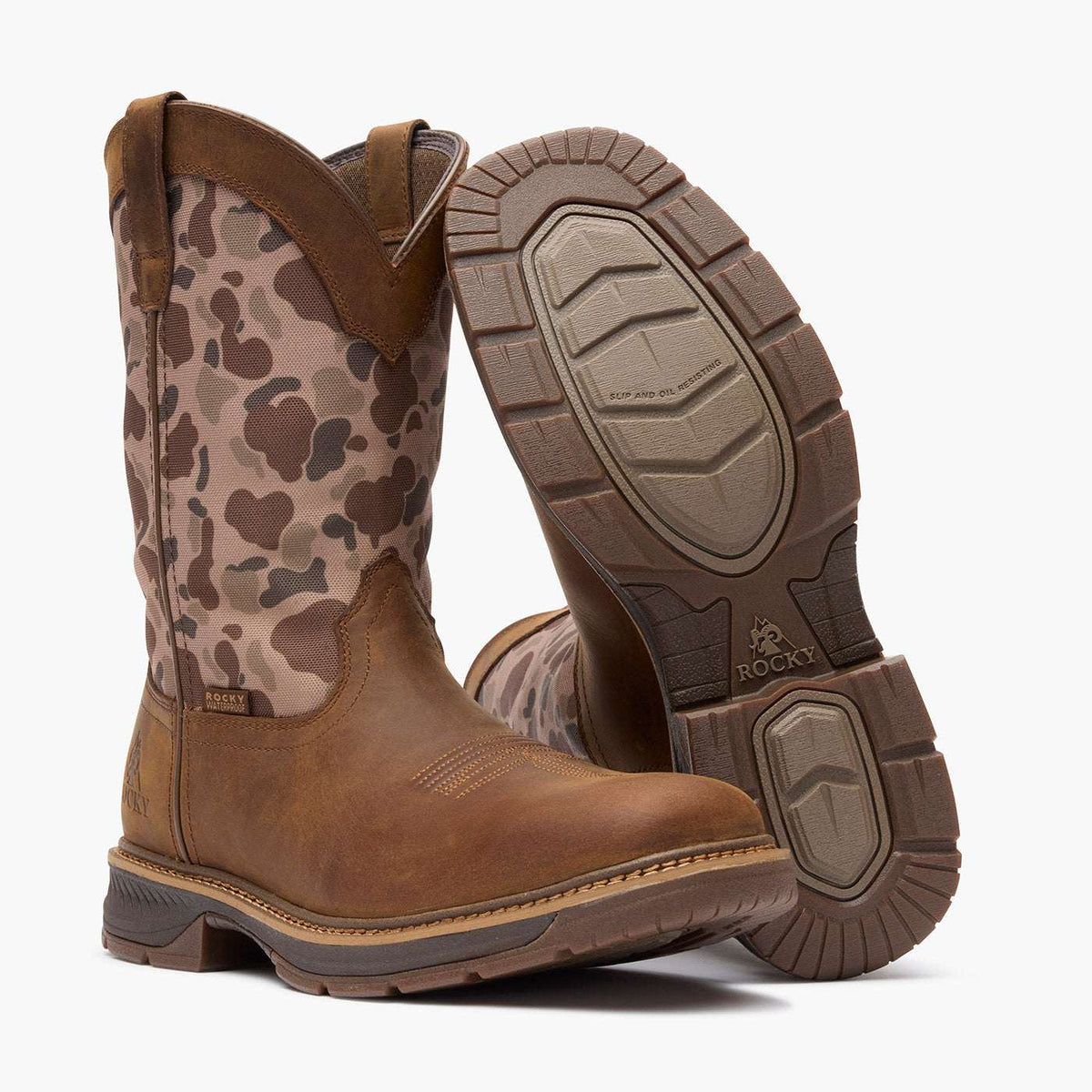 Rocky Ride LTE Waterproof Western Boot Dark Brown And Duck Camo - Rocky Boots - Flyclothing LLC