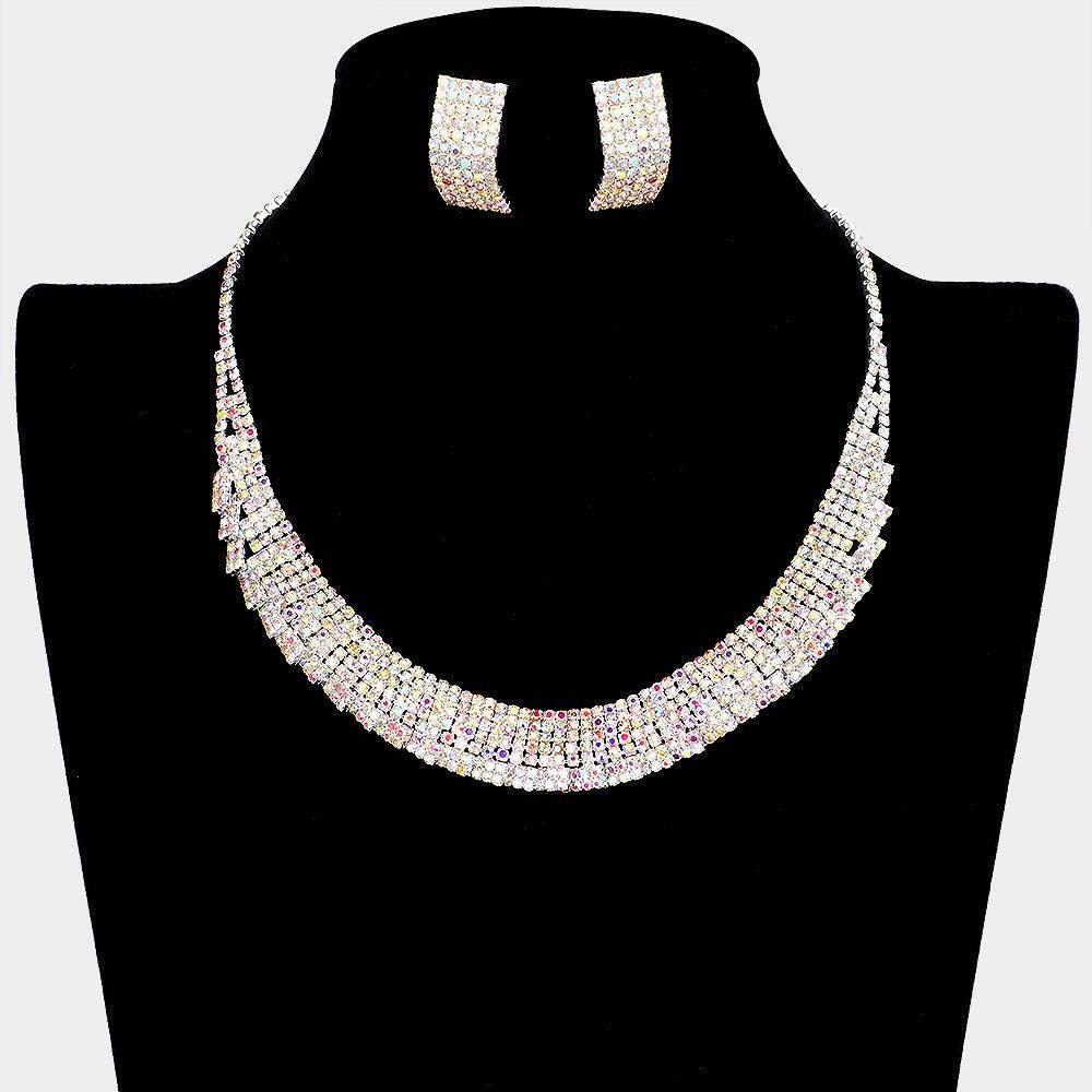 Crystal Rhinestone Pave Collar Necklace Clip on Earring Set - Madeline Love - Flyclothing LLC