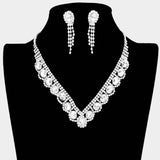 Oval Stone Accented V Shaped Rhinestone Necklace Clip on Earring Set - Madeline Love - Flyclothing LLC
