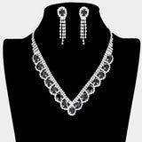 Oval Stone Accented V Shaped Rhinestone Necklace Clip on Earring Set - Madeline Love - Flyclothing LLC