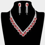 Oval Stone Accented V Shaped Rhinestone Necklace Clip on Earring Set - Madeline Love - Flyclothing LLC