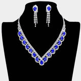 Oval Stone Accented V Shaped Rhinestone Necklace Clip on Earring Set - Madeline Love - Flyclothing LLC