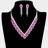 Oval Stone Accented V Shaped Rhinestone Necklace - Madeline Love - Flyclothing LLC