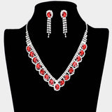 Oval Stone Accented V Shaped Rhinestone Necklace - Madeline Love - Flyclothing LLC