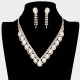 Oval Stone Accented V Shaped Rhinestone Necklace - Madeline Love - Flyclothing LLC