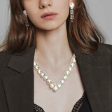 Oval Stone Accented V Shaped Rhinestone Necklace - Madeline Love - Flyclothing LLC