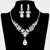 Teardrop Crystal Rhinestone Vine Drop Collar Necklace Clip on Earring Set - Madeline Love - Flyclothing LLC