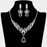 Teardrop Crystal Rhinestone Vine Drop Collar Necklace Clip on Earring Set - Madeline Love - Flyclothing LLC