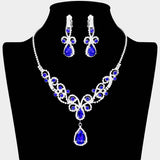 Teardrop Crystal Rhinestone Vine Drop Collar Necklace Clip on Earring Set - Madeline Love - Flyclothing LLC