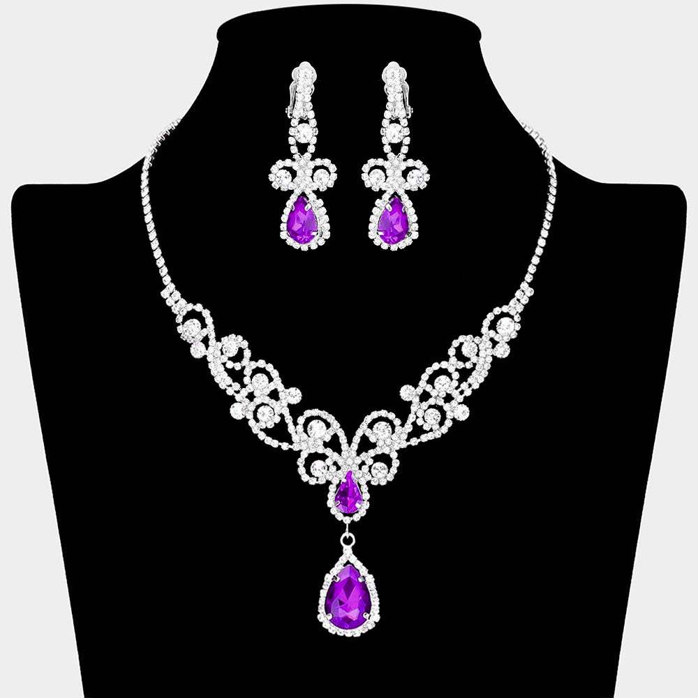 Teardrop Crystal Rhinestone Vine Drop Collar Necklace - Madeline Love - Flyclothing LLC