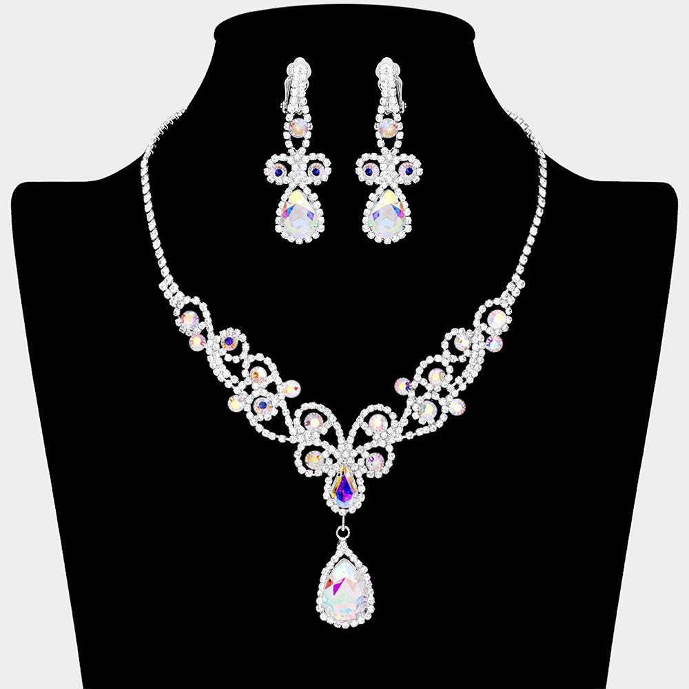 Teardrop Crystal Rhinestone Vine Drop Collar Necklace - Madeline Love - Flyclothing LLC