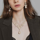 Teardrop Crystal Rhinestone Vine Drop Collar Necklace Clip on Earring Set - Madeline Love - Flyclothing LLC