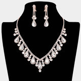 Crystal Rhinestone Bubbly Teardrop Necklace Clip on Earring Set - Madeline Love - Flyclothing LLC